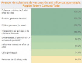 Cobertura de vacunación anti infleunza por grupos objetivos